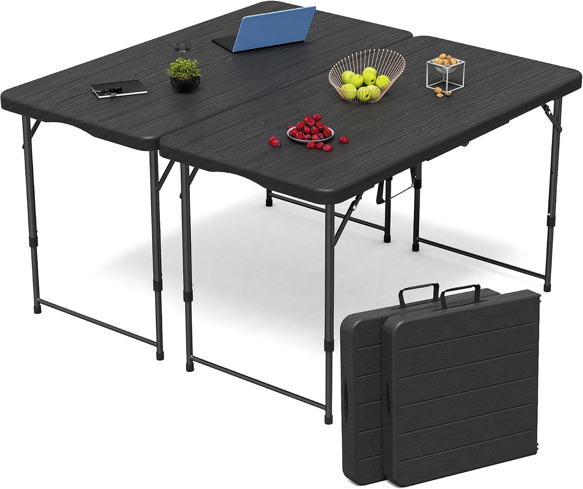 VSOAEIL 4 FT Folding Table 2 Pack Plastic Foldable Table Adjustable Height