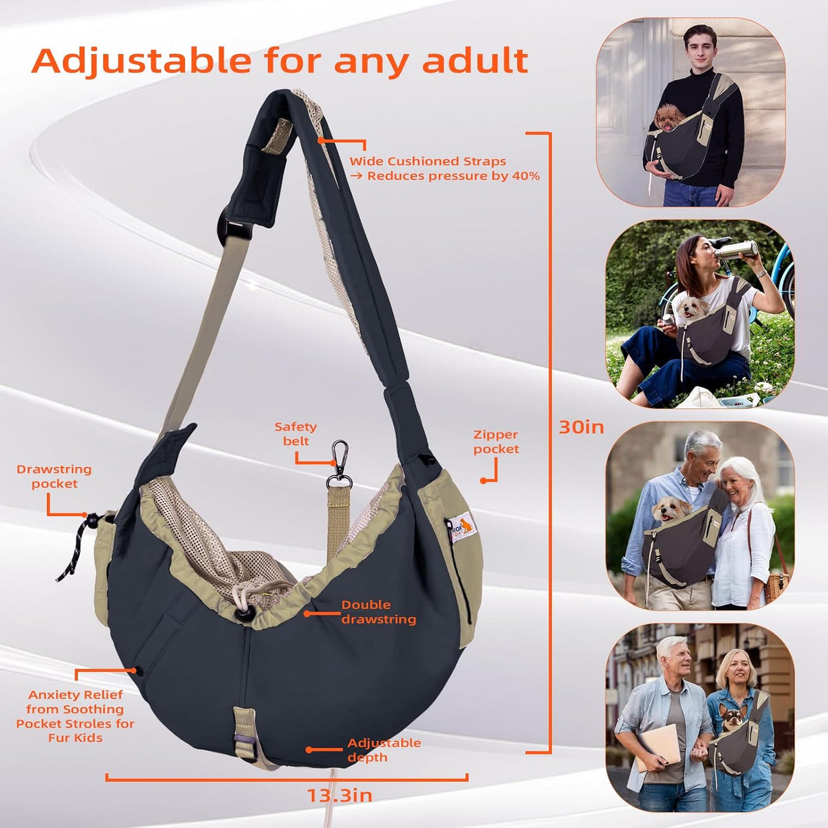 Dog Carrier Sling, Dog Carriers for Small Dogs Up to 20lbs, Black