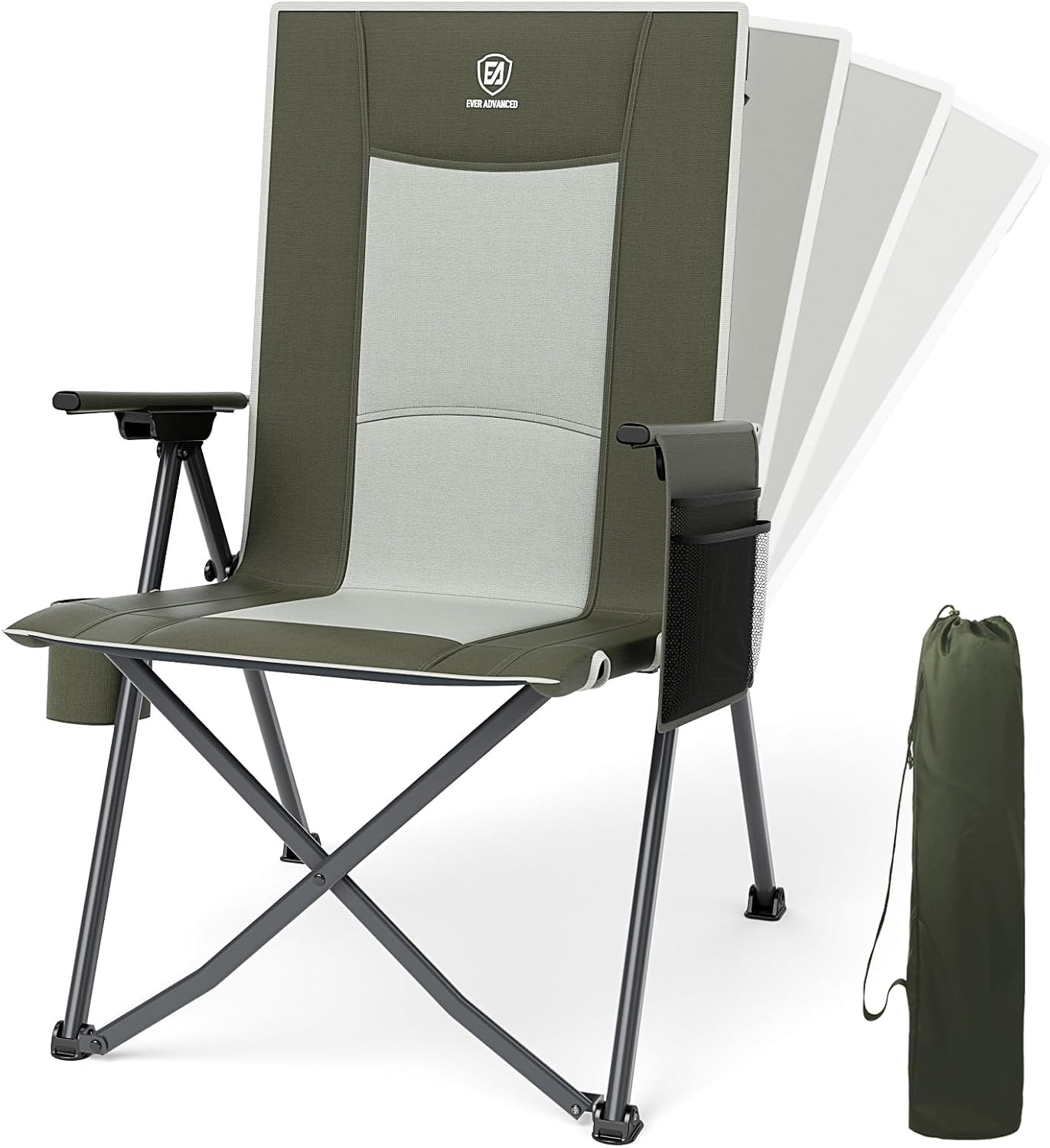 EVER ADVANCED Reclining Camping Chairs for Adult Supports 350lbs Green