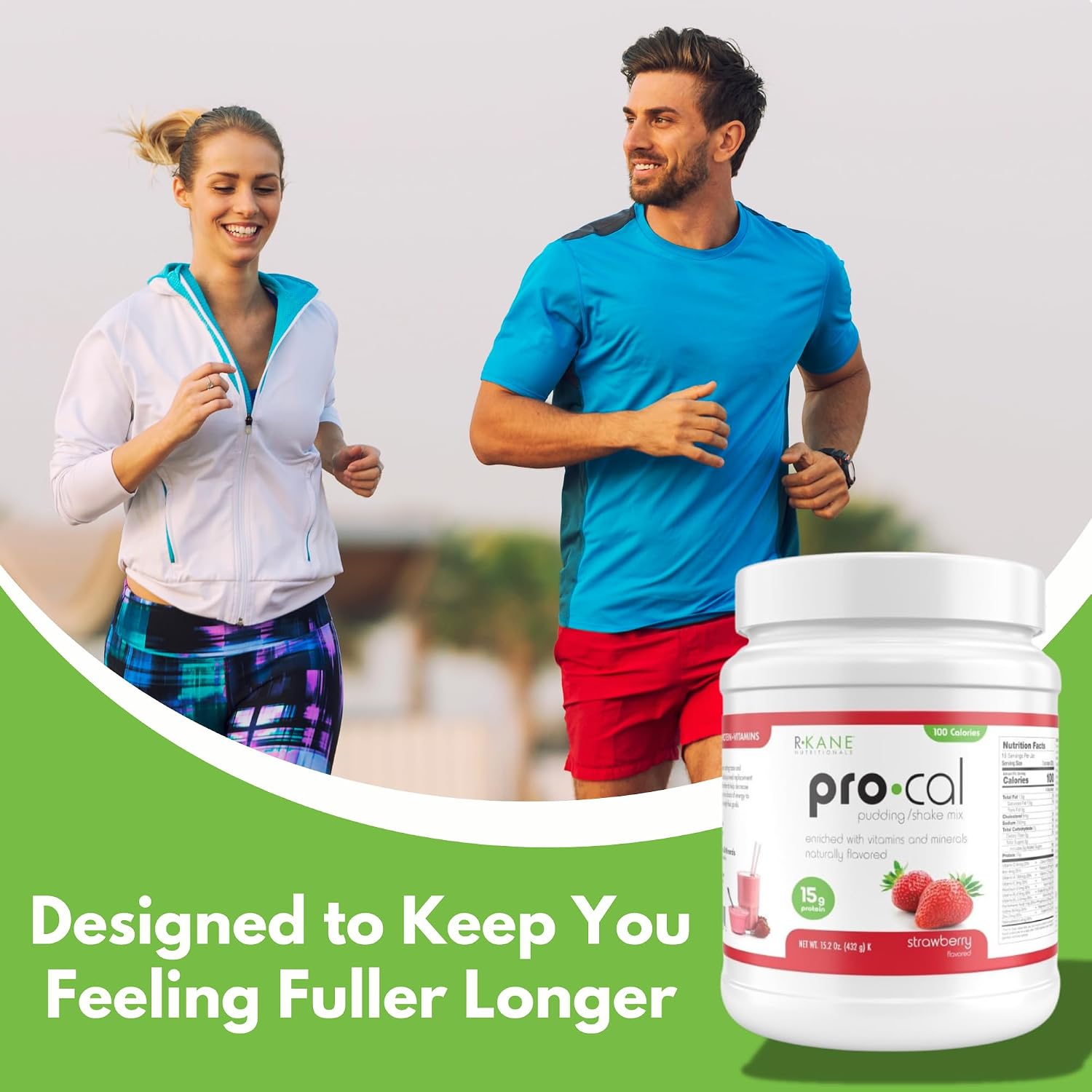 Pro-Cal Strawberry Meal Replacement Powder - High Protein, Low Calorie Shake & Pudding Mix - Low-Carb, Gluten Free - Breakfast Boost - Delicious & Easy to Prepare - 16 Servings, 15.2oz