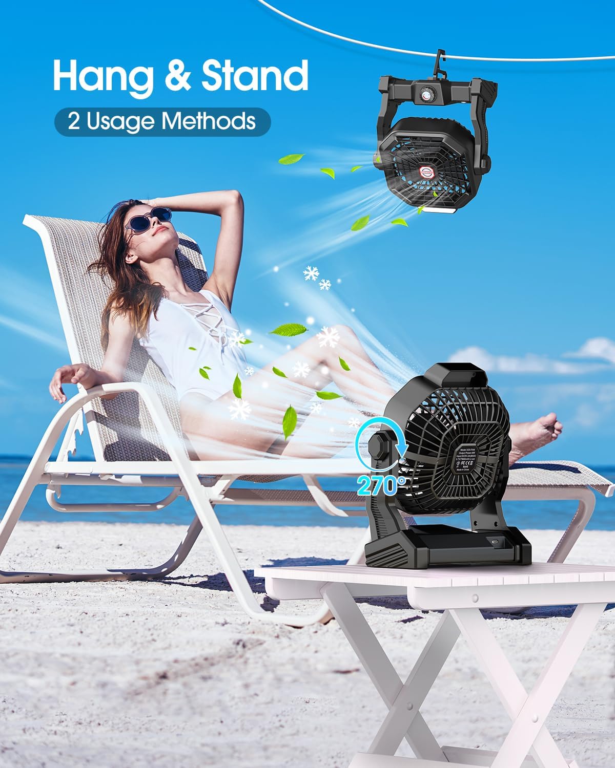 Solar Powered Fan,【Max 40H Runtime】Rechargeable Solar Camping Fans & Led Lantern,8-inch Portable Fan with Solar Panel,Battery Operated Powered Outdoor Tent Fans for Camping Essentials Accessories