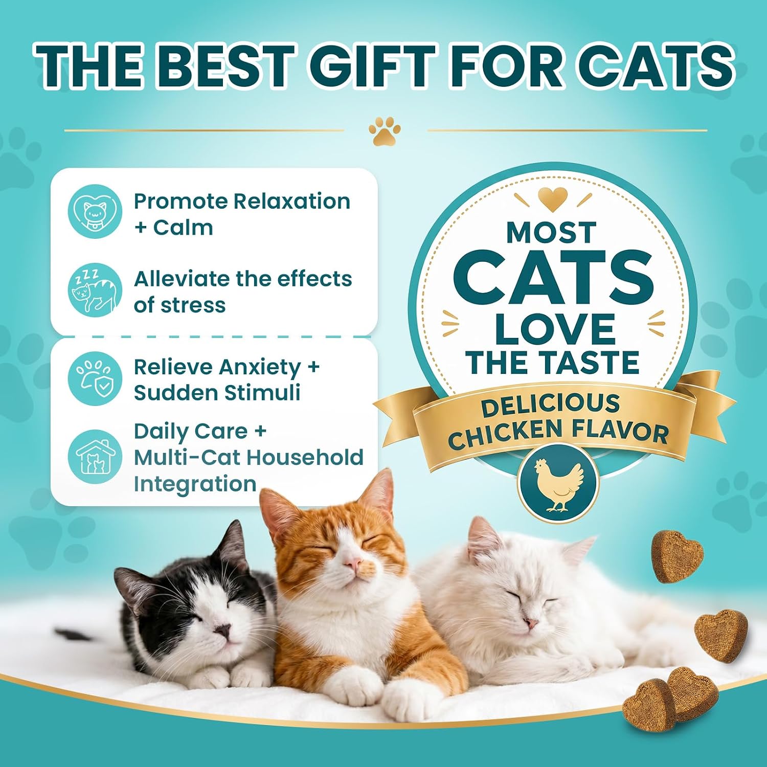 Cat Calming Treats, 140 Soft Chews to Relieve Anxiety, Stress & Prevent Bites, Perfect for Travel & Veterinary Visits, Soothing Calming Care for Indoor Cats Chicken Flavor 7.41 OZ