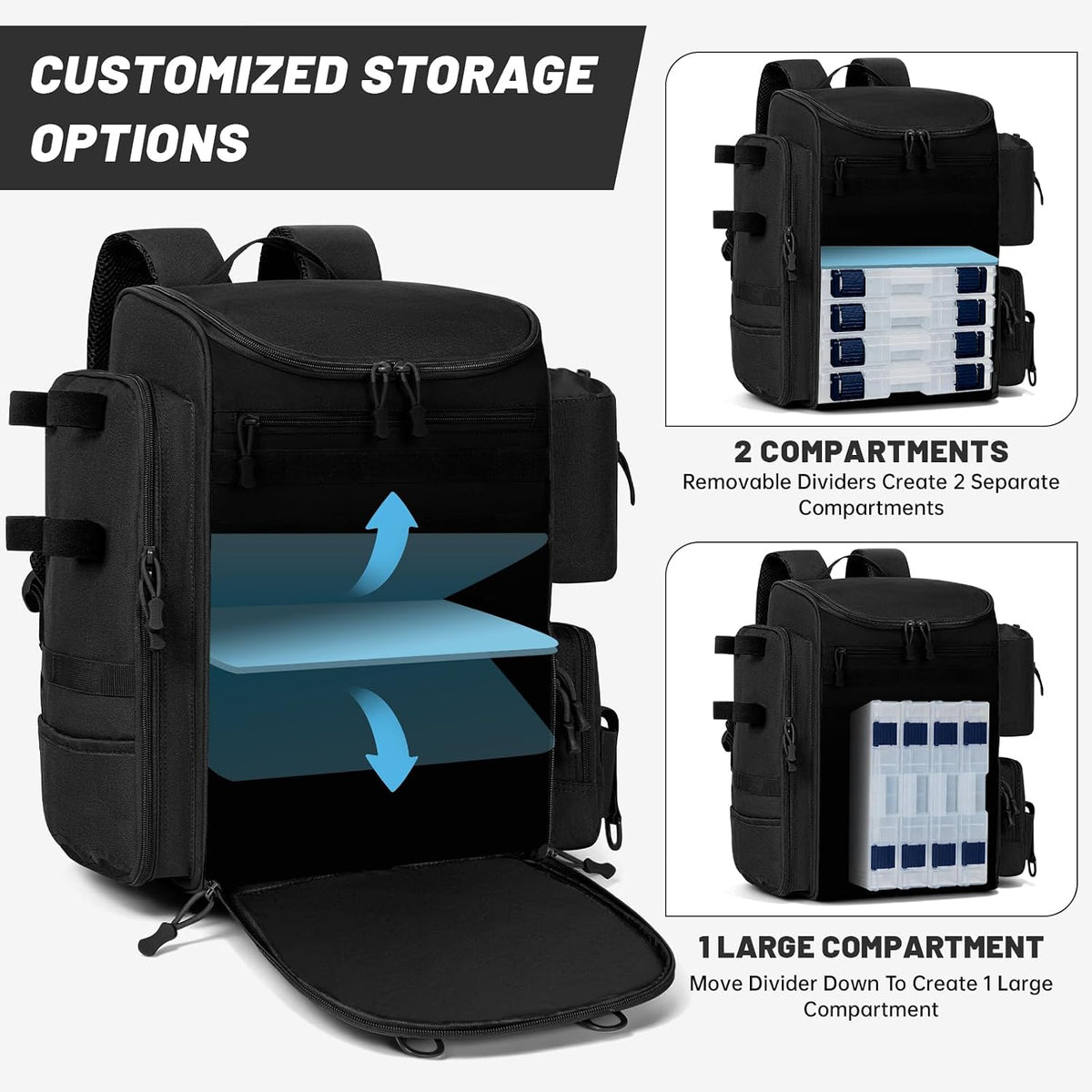 40L Tackle Fishing Backpack with 2 Rod Holders, Water Resistant
