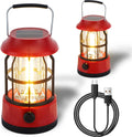TRIROCKS Set of 2 LED Solar Camping Lantern Dimmable Rechargeable Lantern IPX3 Water-Resistant Portable Emergency Lights Outdoor Camping Lights for Camping Home Power Outage Hurricane Hiking (Red)