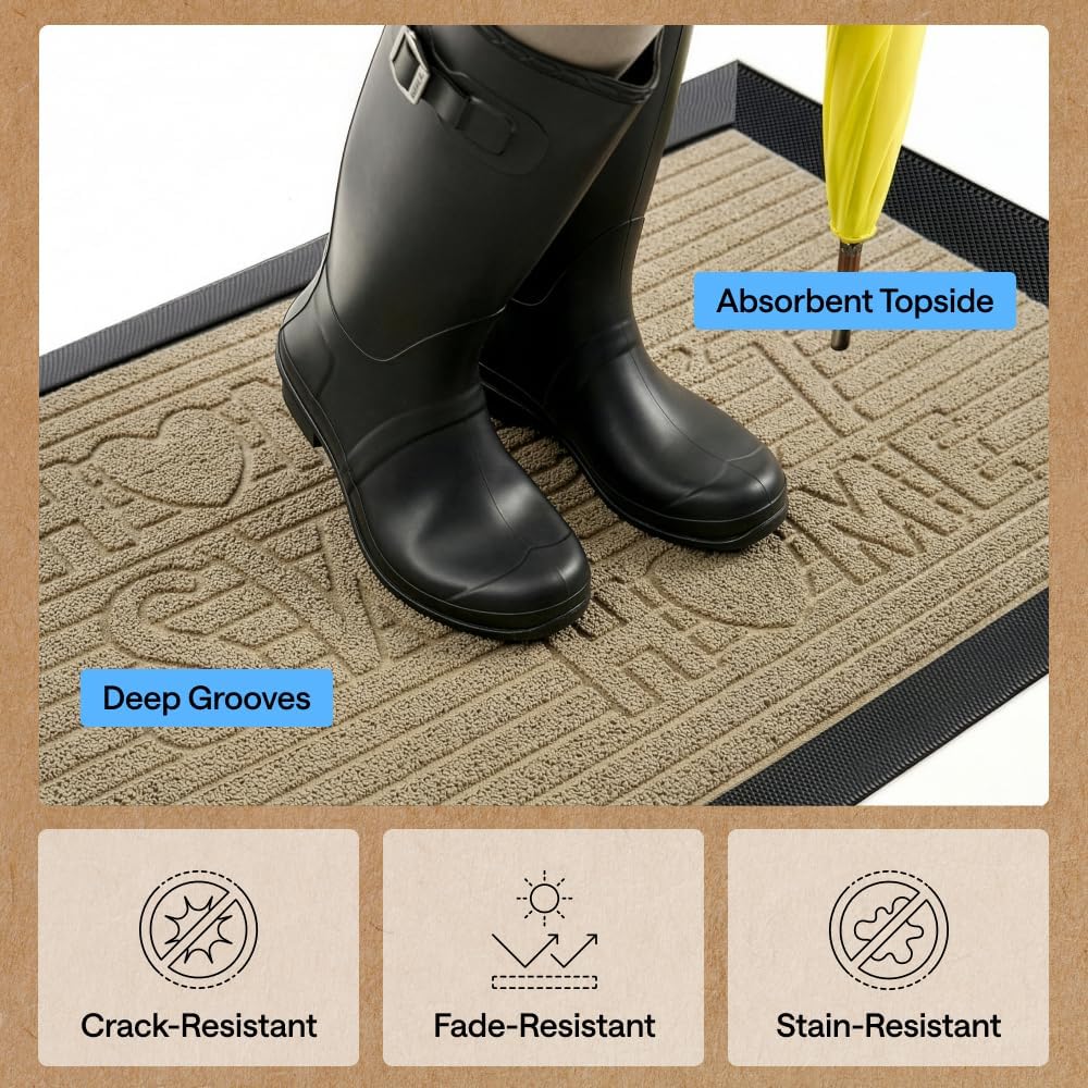 GORILLA GRIP WeatherMAX Door Mat, Indoor Outdoor, 29x17, Home Sweet Home