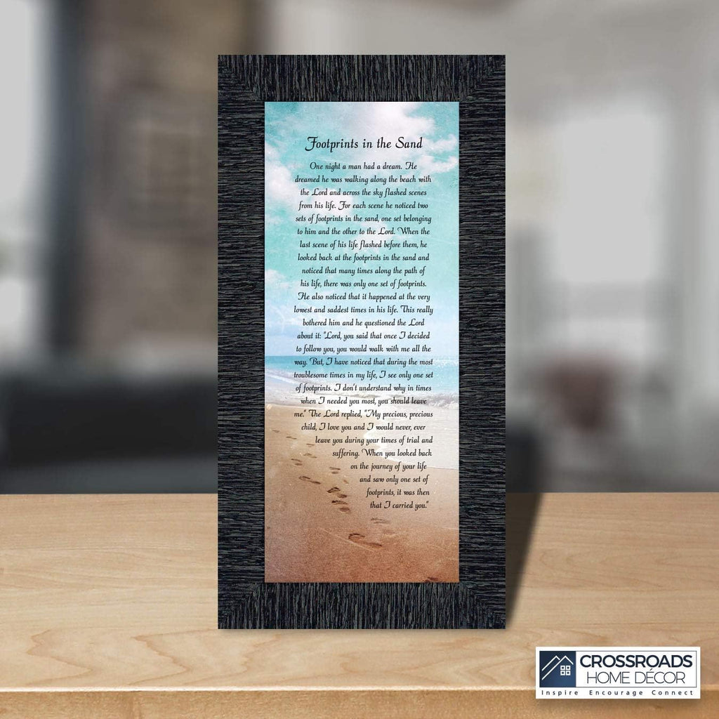 Footprints in the Sand Inspirational Wall Art, Beach Decor, Christian Gifts for Women and Men, Christian Wall Decor, Get Well Soon, Encouraging Scripture Wall Art, Framed Sympathy Gift 7349CH