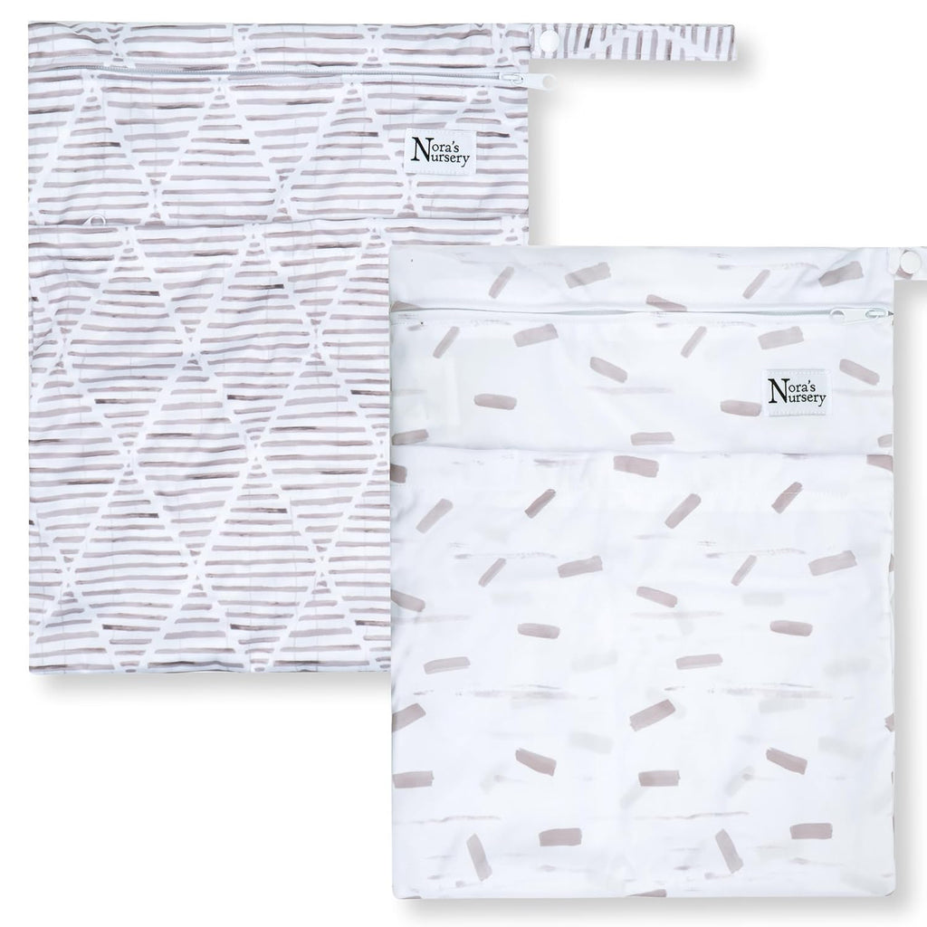 Nora's Nursery Wet Dry Bags with Two Zippered Pockets | 11 x 15 | 2 Pack