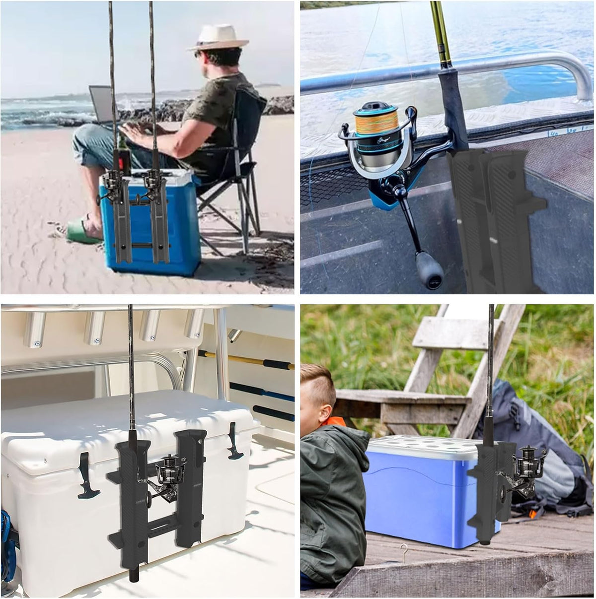 2 Sets of Interlocking Fishing Rod Racks Kit with Carbon Fiber Texture
