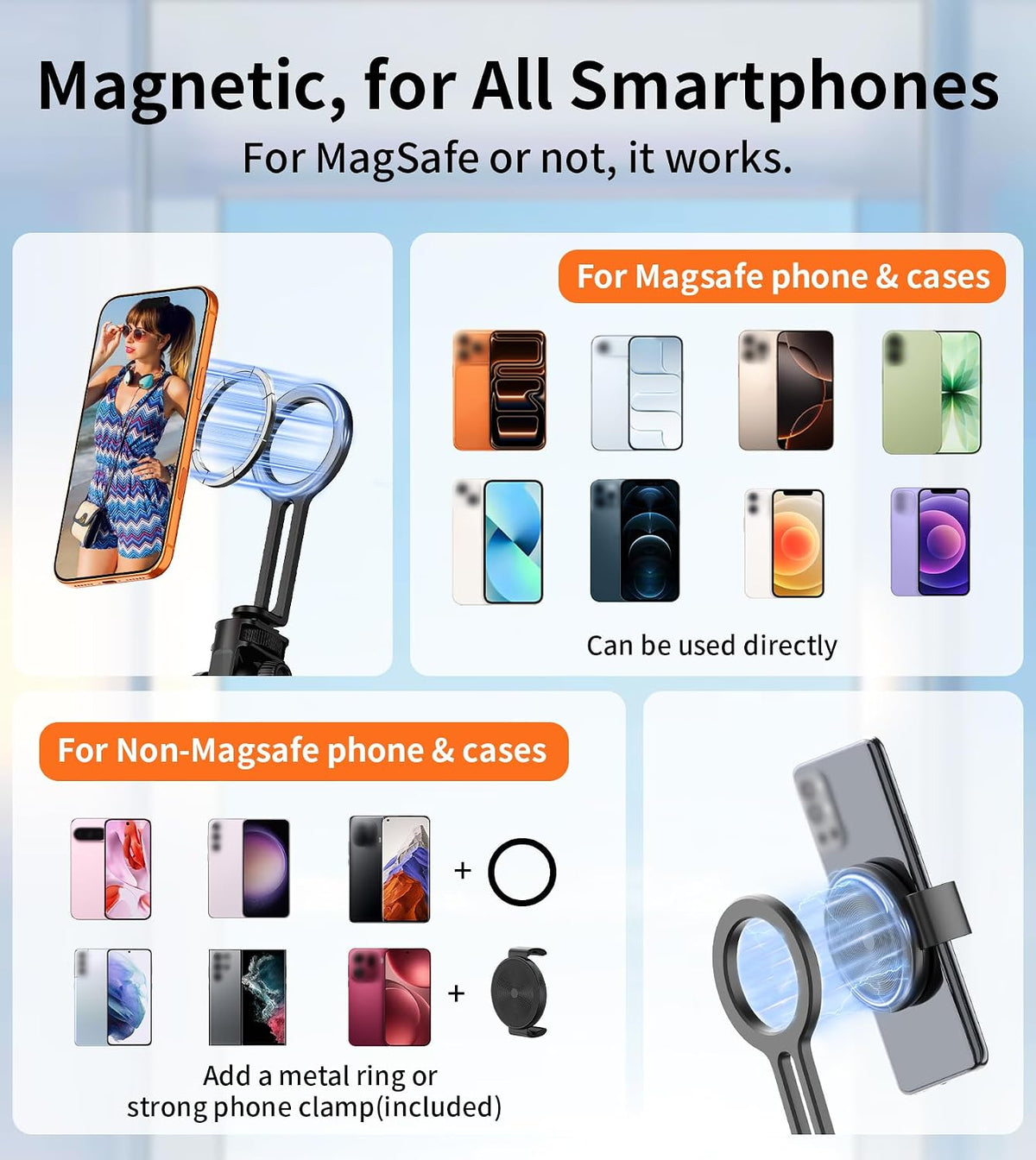 69" Magnetic Phone Tripod Stand Selfie Stick with Remote & Phone Mount