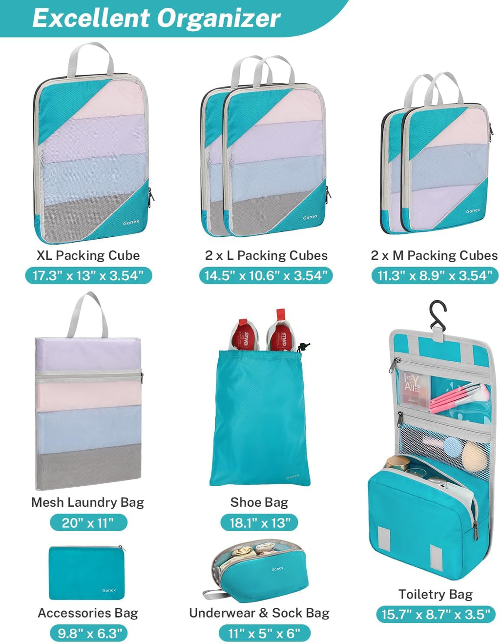 Gonex Compression Packing Cubes for Travel, Mesh Bags Luggage Organizers