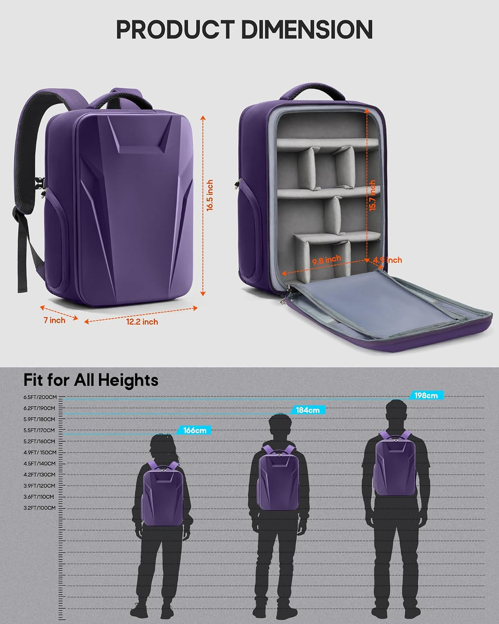 RAINSMORE Camera Backpack,Hardshell Photography DSLR Camera Bag，Purple