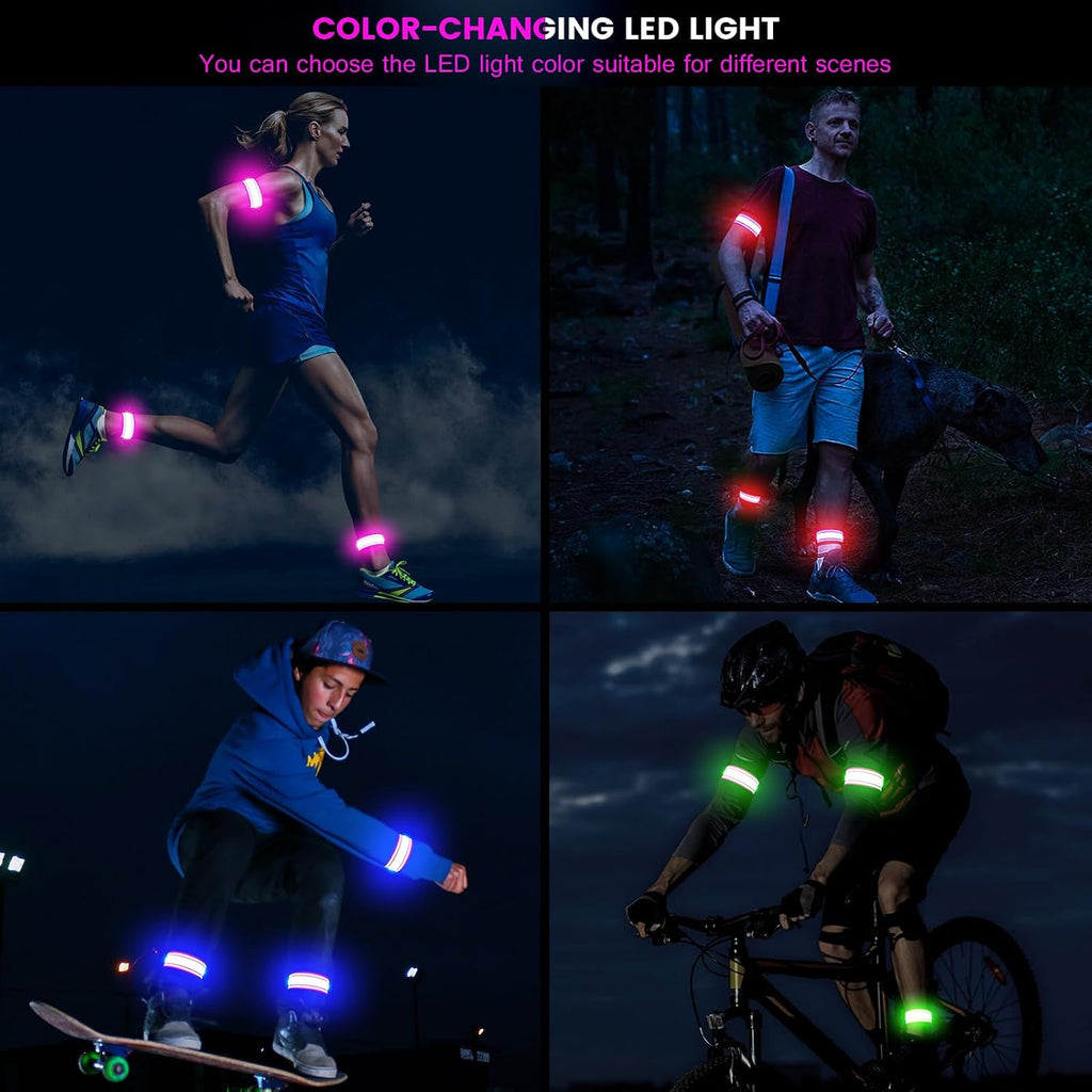 Fokia Kunbio Light Up LED Armband for Running Walking at Night,Reflective Arm Bands for Runners,Rechargeable Jogging Lights,High Visibility Night Running Safety Gear Adjustable Running Women Men Kids