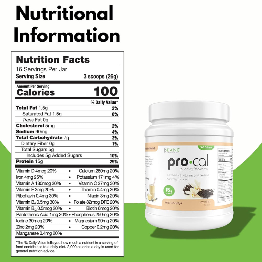 Pro-Cal Vanilla Meal Replacement Powder, 14.07 oz – High Protein, Low Calorie Shake & Pudding Mix – 16 Servings, Delicious & Easy to Prepare – Supports Healthy Weight Management, Vanilla