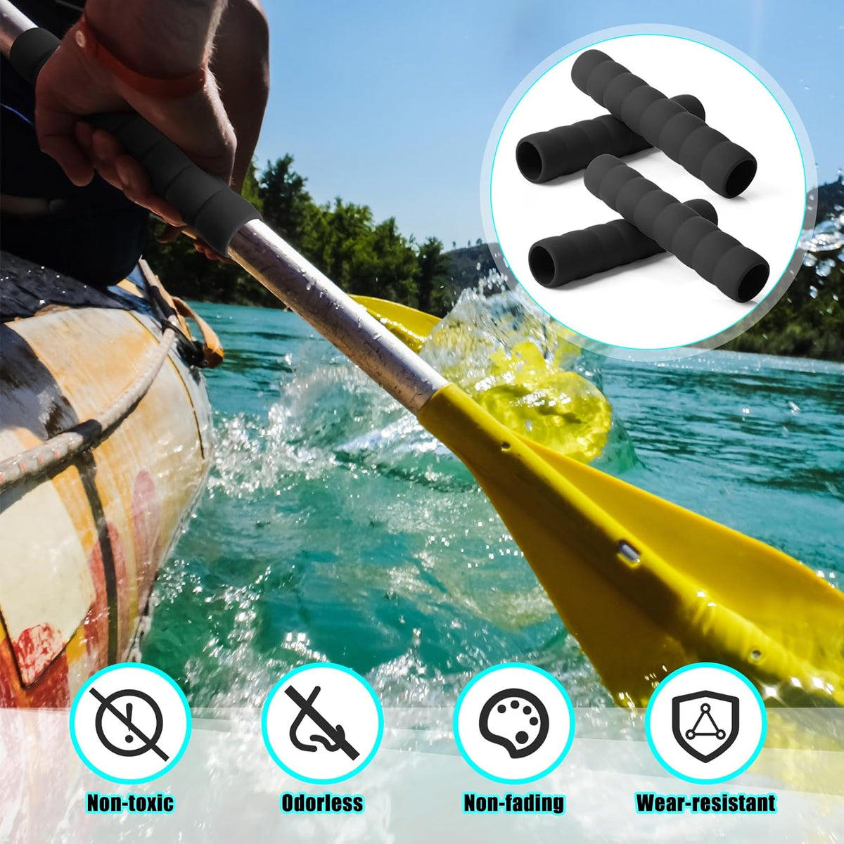 Seenelling 4 Pcs Kayak Paddle Grips Non Slip Silicone Wraps