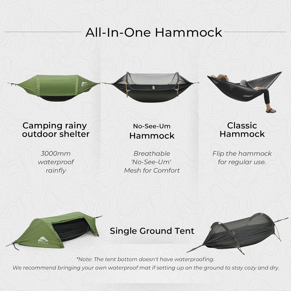 Camping Hammock Tent with Mosquito Net & RainFly, 3 in 1 Waterproof Portable Sleeping Hammock Bug Backpacker Lightweight Outdoor Gear Swing for Hiking Travel Patio Expedition(Dark Green)