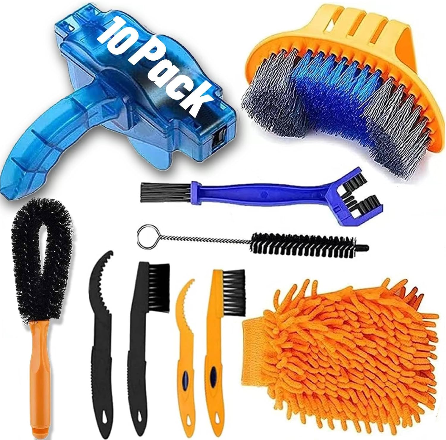 10pcs Bike Cleaning Kit, Bicycle Clean Brush Tool Including Chain Cleaner for Cycling,Bike Chain Cleaner Brush Suitable fo Mountain/Dirt/MT/Road/BMX Bike