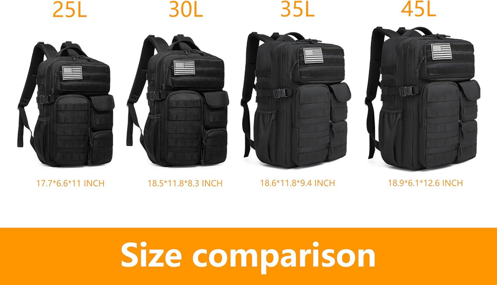 Wotony Tactical Backpack - Military waterproof backpack with multiple pockets and tactical gear for the outdoors (Black, 25L)