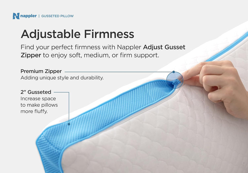 Nappler Side and Back Sleeper Pillow for Neck and Shoulder Pain Relief - Shredded Memory Foam Bed Pillow for Sleeping - 100% Adjustable Fill - Standard Size Modal Washable Case. Extra Fill Included