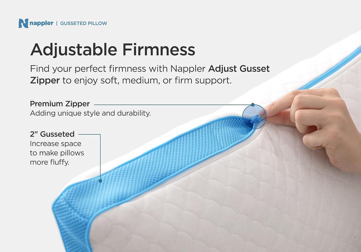 Nappler Side and Back Sleeper Pillow for Neck and Shoulder Pain Relief - Shredded Memory Foam Bed Pillow for Sleeping - 100% Adjustable Fill - Standard Size Modal Washable Case. Extra Fill Included
