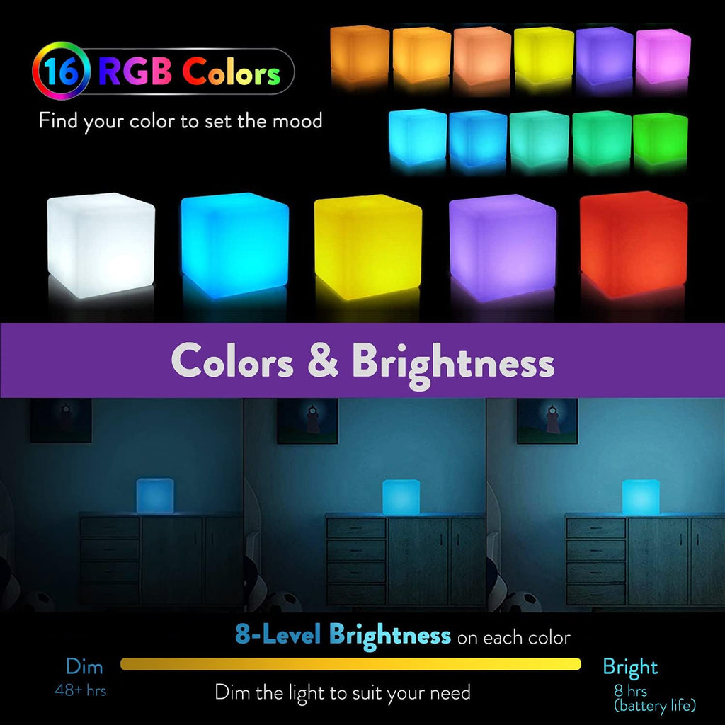Mr.Go 4-inch LED Cube Light, Dimmable Kids Night Light Mood Lamp w/Remote
