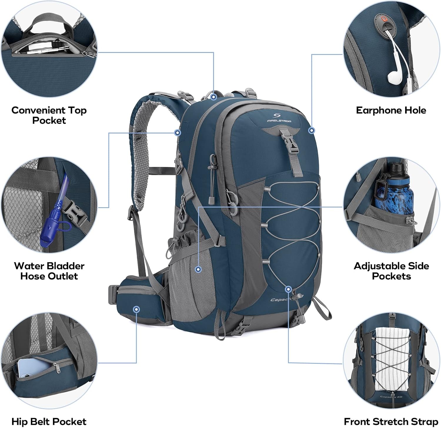 Maelstrom 40L Hiking Backpack, Lightweight Camping Daypack with Rain Cover
