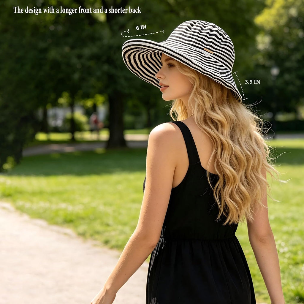 huablo Brim Sun Hats for Women Striped Hat Floppy Packable SPF UPF 50 UV Protection Beach Vacation Hat