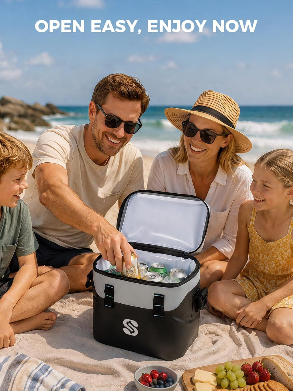 Small Soft Cooler Bag, 9 Can Insulated Lunch Box, Ultrasonic Welded Leak-Proof Cooler, IPX6 Waterproof Portable Lunch Bag for Work, Beach, Camping & Travel, Black
