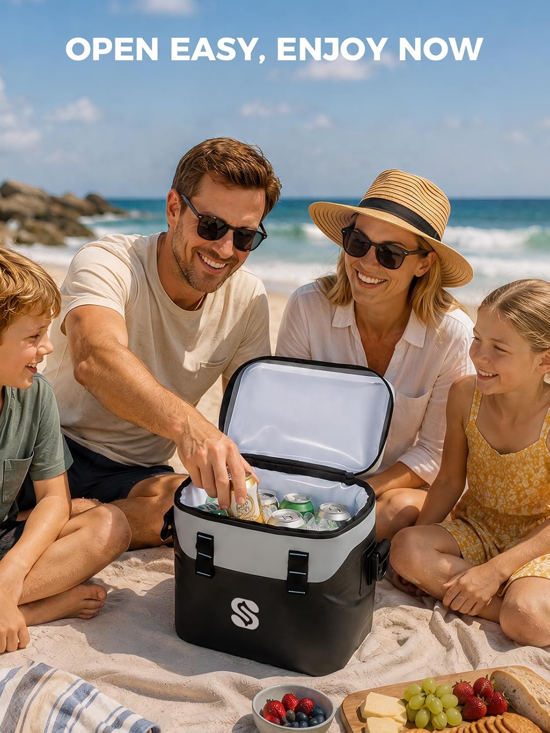 Small Soft Cooler Bag, 9 Can Insulated Lunch Box, Ultrasonic Welded Leak-Proof Cooler, IPX6 Waterproof Portable Lunch Bag for Work, Beach, Camping & Travel, Black
