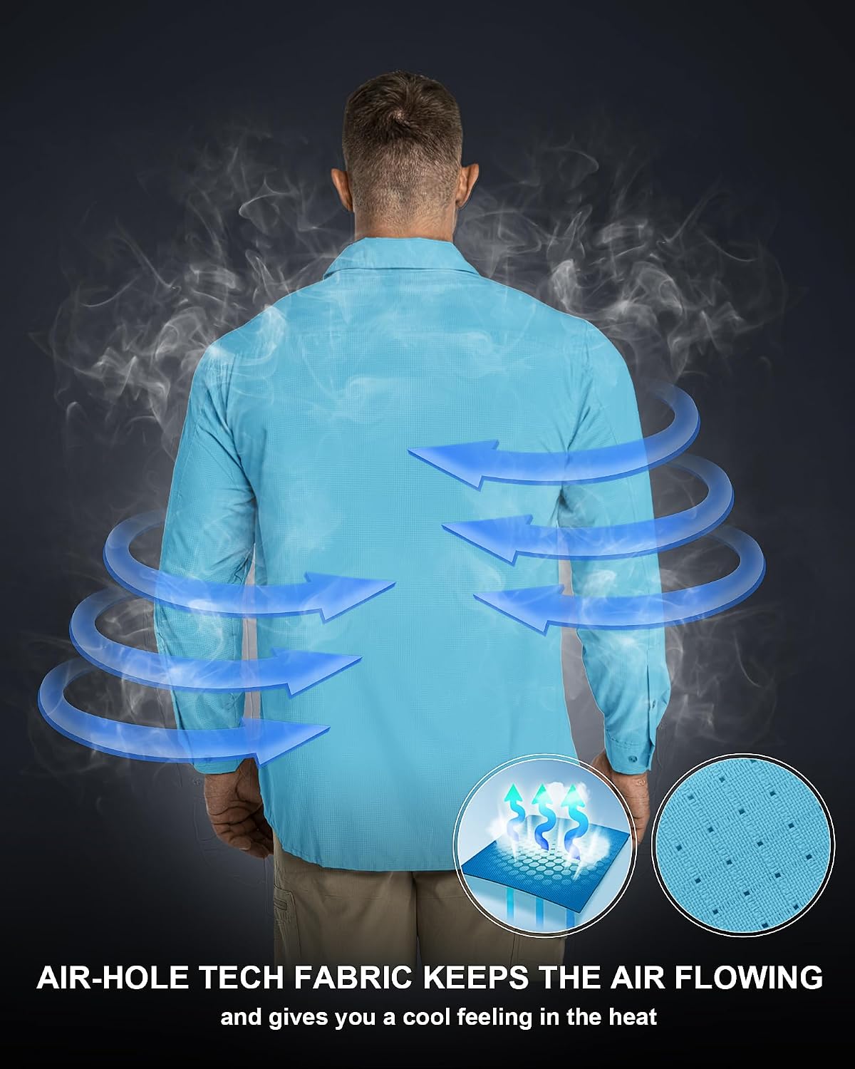33,000ft Men's Long Sleeve Sun Protection Shirt UPF 50+ UV Quick Dry Cooling Fishing Shirts for Travel Safari Camping Hiking