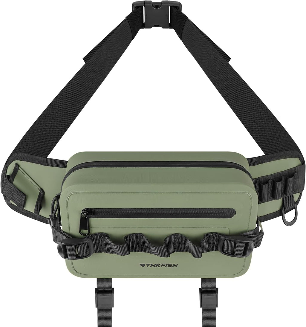 thkfish Waterproof Fishing Waist Pack，Fishing Tackle Bag Fanny Pack with Adjustable Strap Fishing Rod Holder,Airtight Zipper Closure,Lightweight Sling Fishing Waist Bag for Fly Fishing, Kayaking