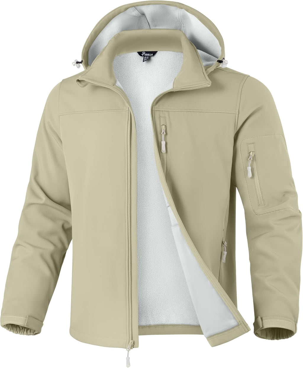 Pudolla Men's Softshell Jacket Hooded Fleece Lined Coats for Outdoor Work