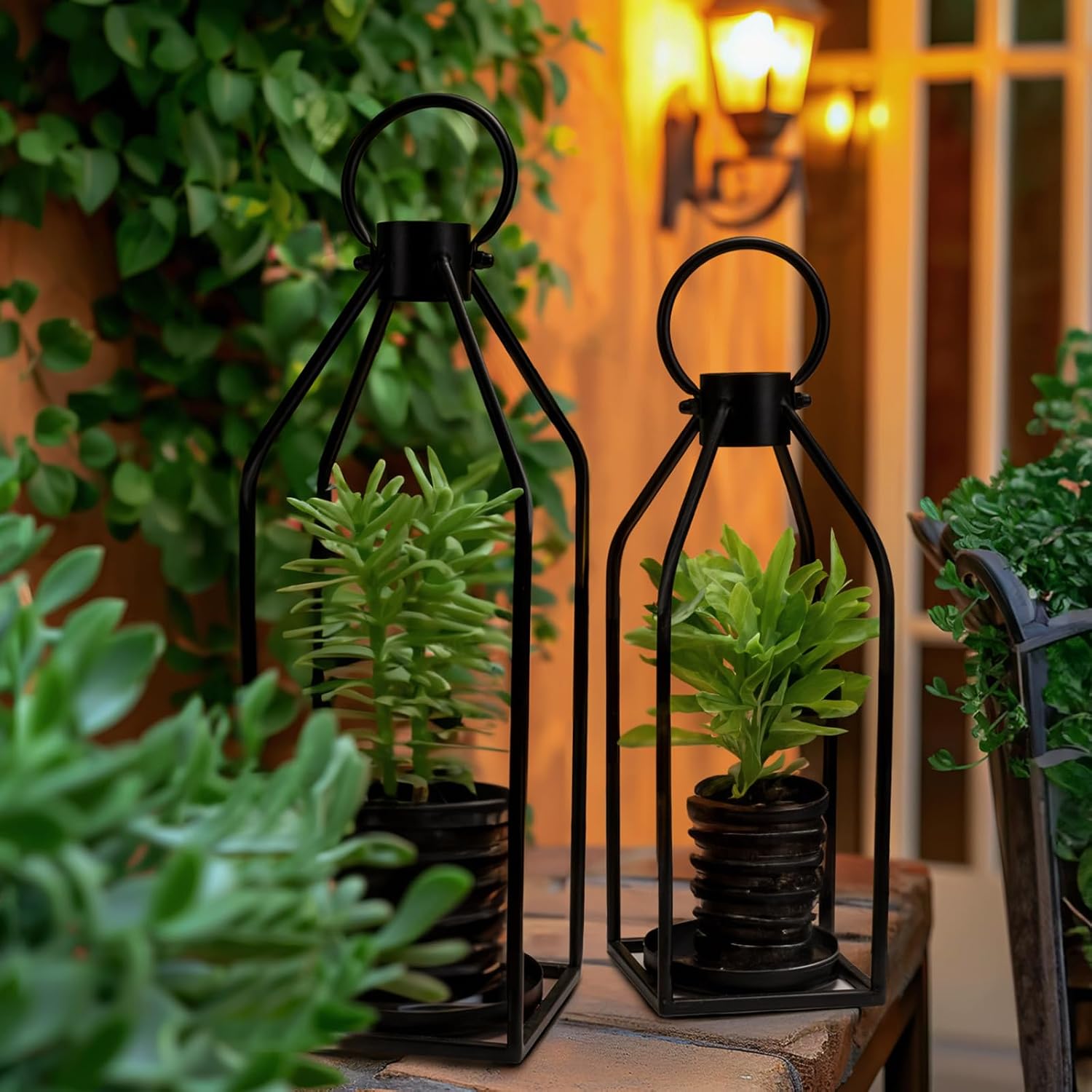 Homemory Modern Farmhouse Black Metal Lanterns 2PCS with Flameless Candle