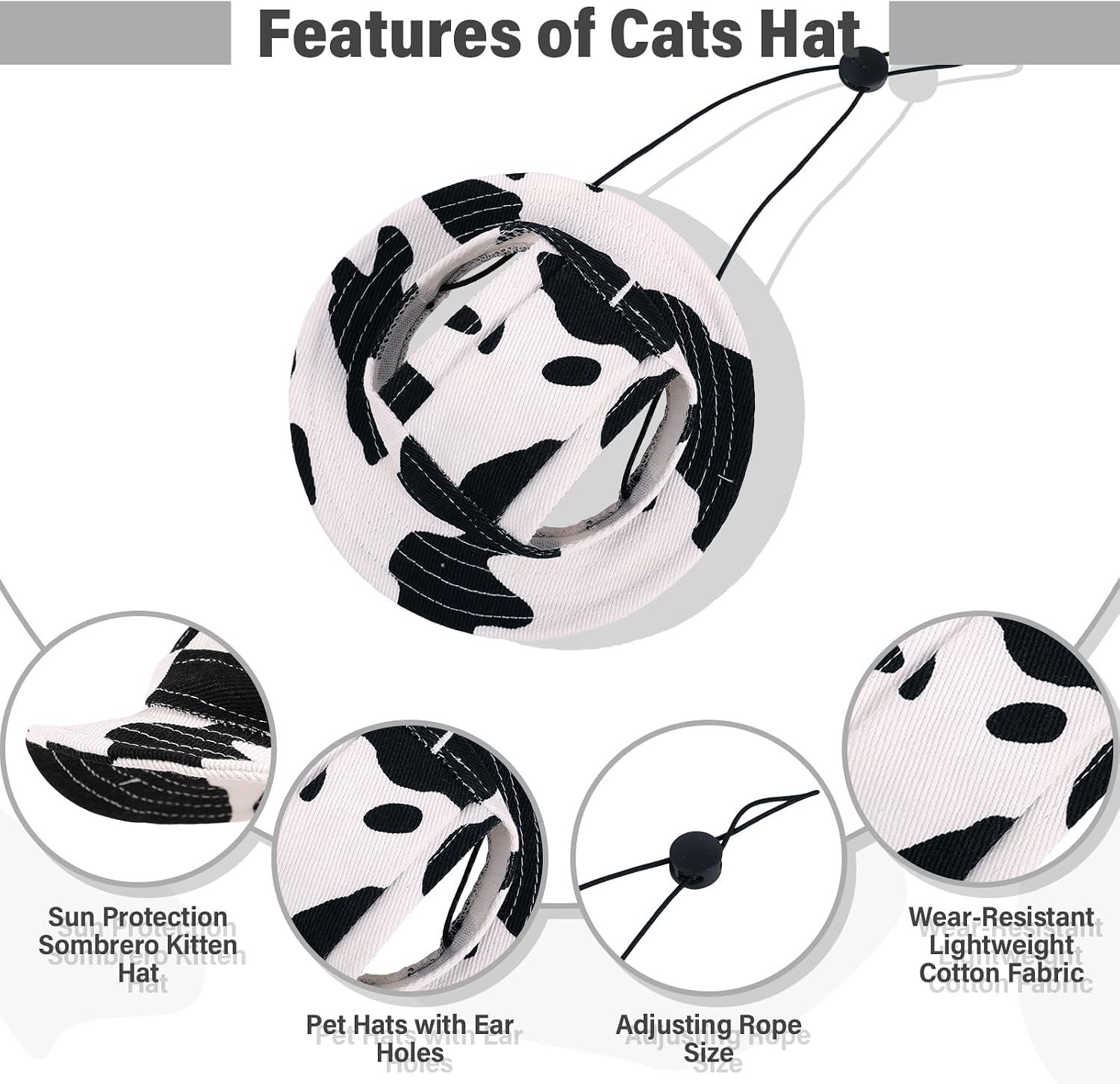DENTRUN Cat Bucket Hat with Ear Hole, Cotton Birthday Bonnet for Small Pets
