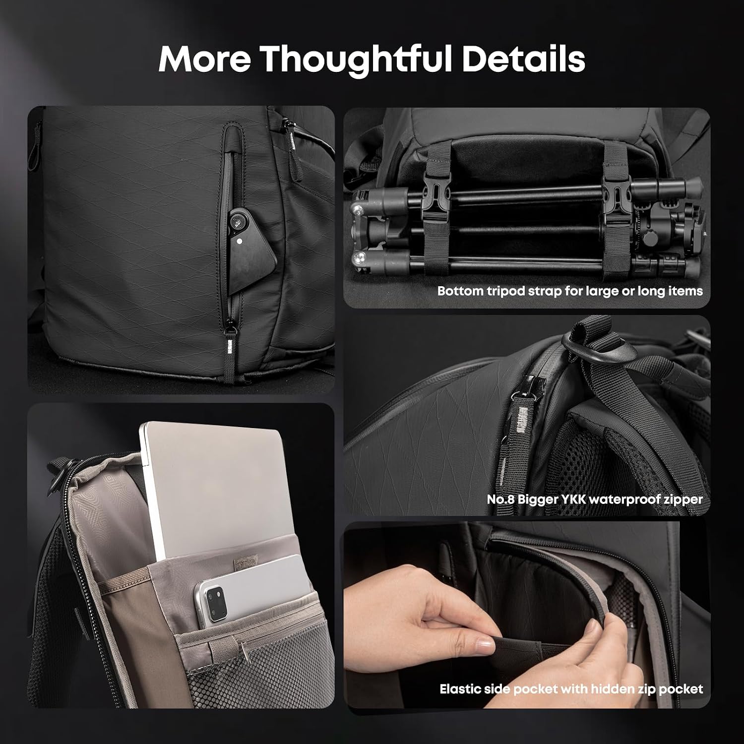 Besnfoto Camera Backpack Waterproof Bag Professional Travel Photography Bag Large for DSLR SLR Mirrorless Camera with Tripod Holder and Laptop Compartment Compatible with Canon/Nikon/Sony