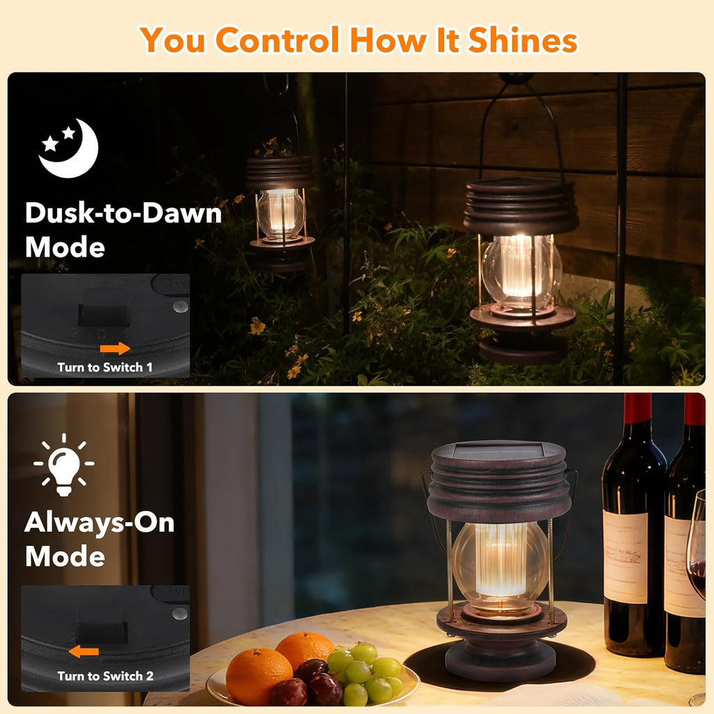 Solar Lanterns, Dual Solar & USB Charging, Hanging & Table Camping Lights