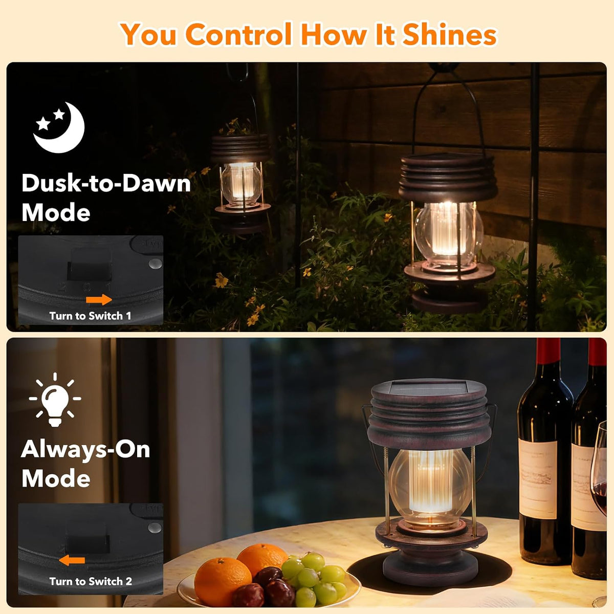 Solar Lanterns, Dual Solar & USB Charging, Hanging & Table Camping Lights