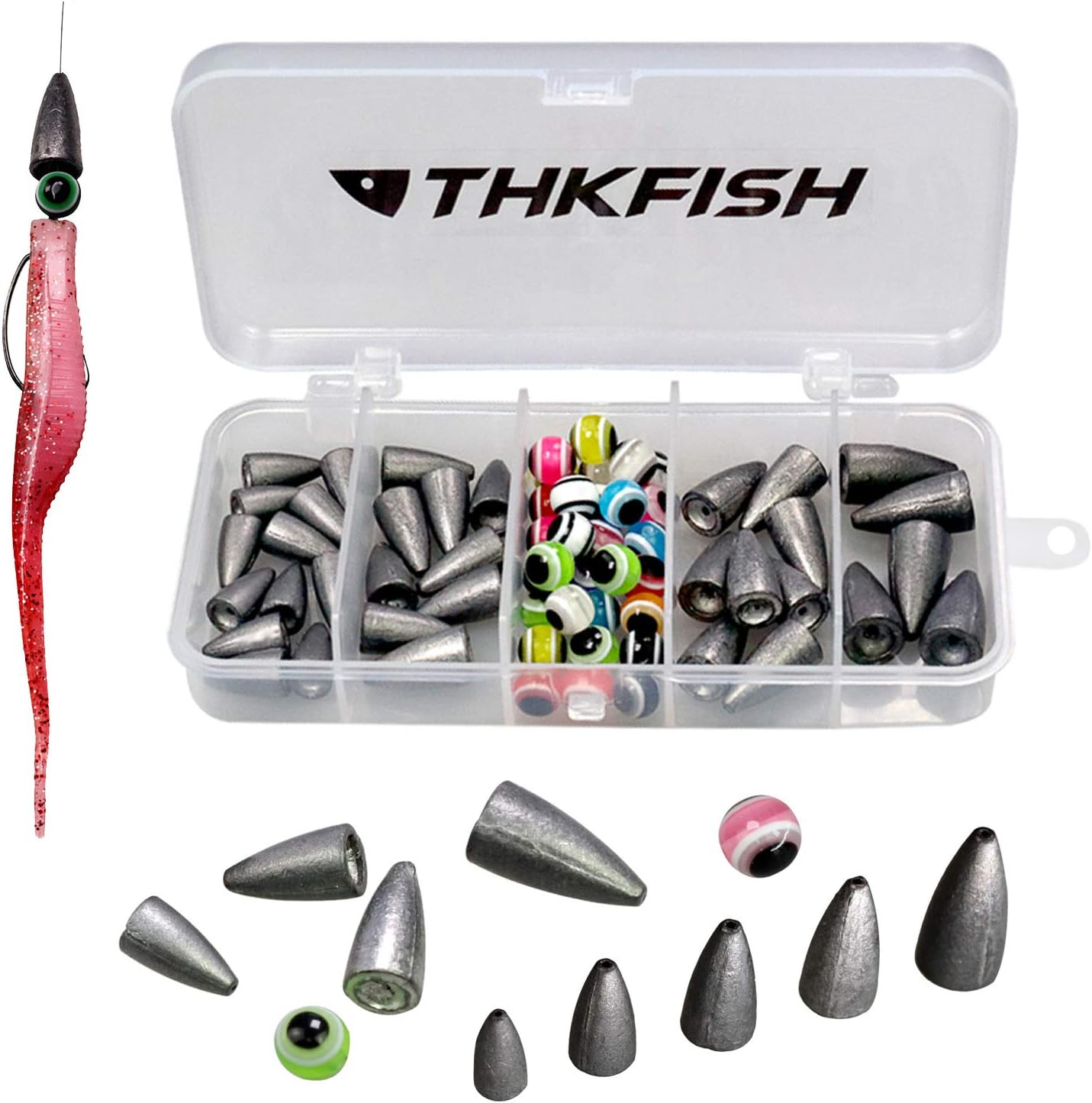 THKFISH Fishing Weights Sinkers Fishing Beads Bullet Sinkers Carolina Rig Texas Rig Kit Fishing Accessories Kit 64pcs/219pcs