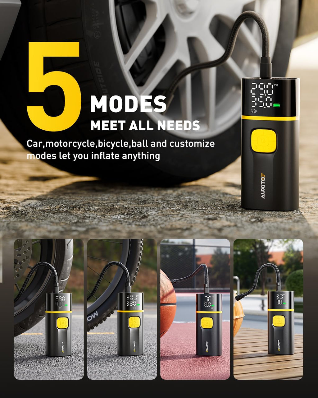 AUXITO AS1 PRO Tire Inflator Portable Air Compressor - 150PSI Dual Cylinder 7800 mAh & 12V DC, Bike Pump Air Pump for SUV, Truck, Bike, Motorcycle with Digital Tire Pressure Gauge, Car Gifts for Men