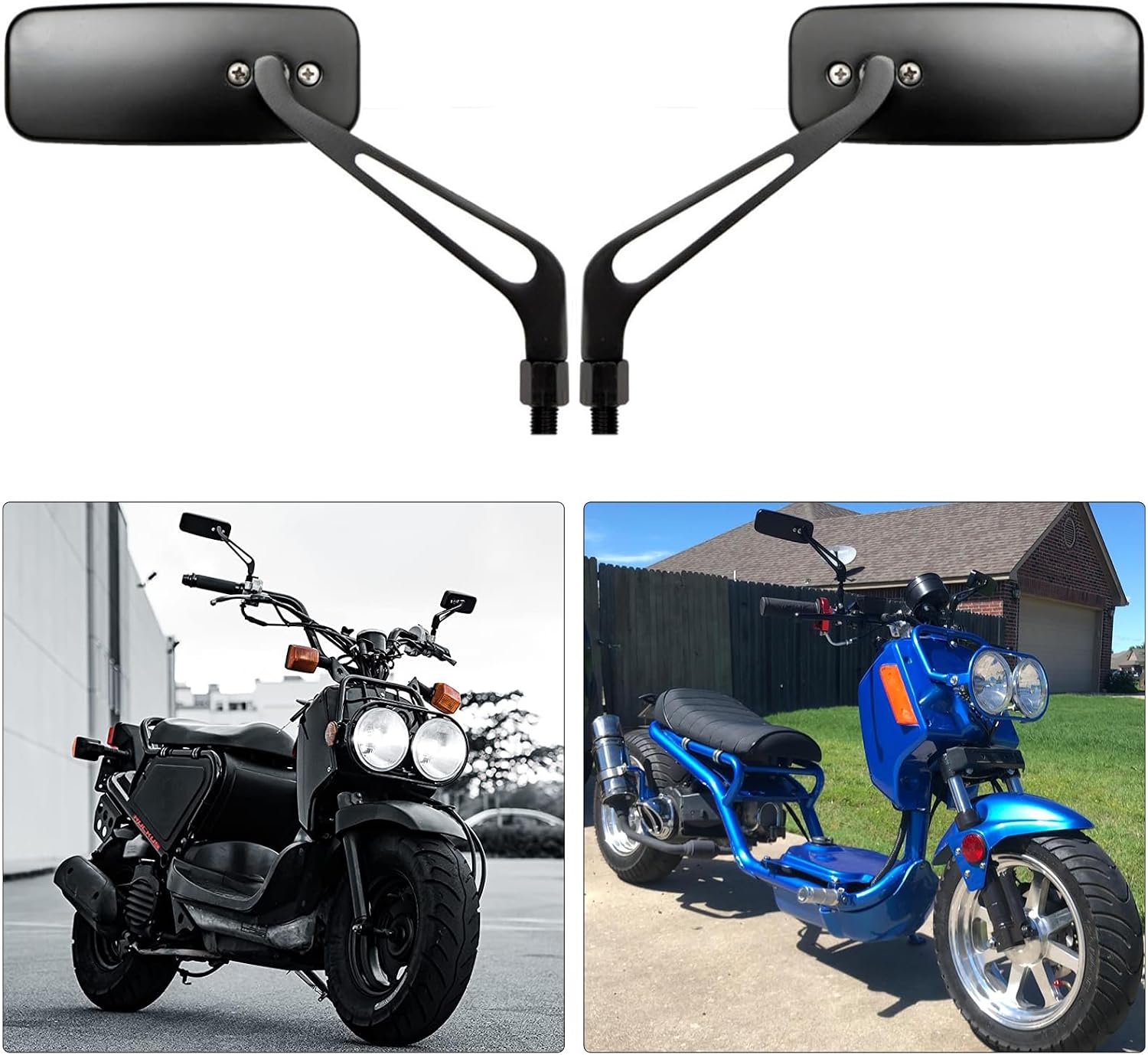 Black Rectangle Motorcycle Rearview Side Mirrors 10mm 8mm Compatible with Honda Shadow Kawasaki Suzuki Yamaha Cruiser Chopper