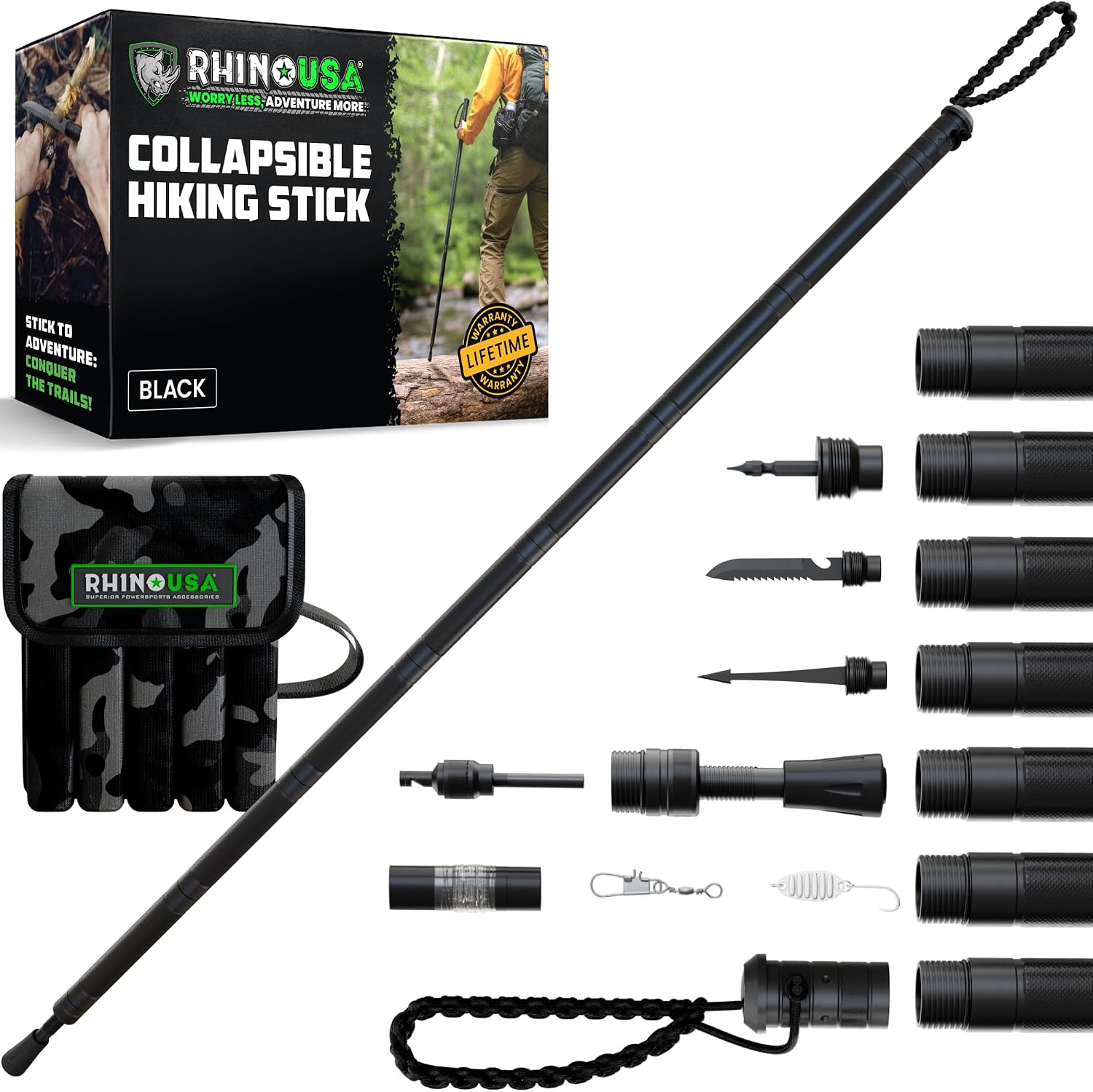 Rhino USA Survival Hiking Stick Multi-Tool - Walking Staff for Camping