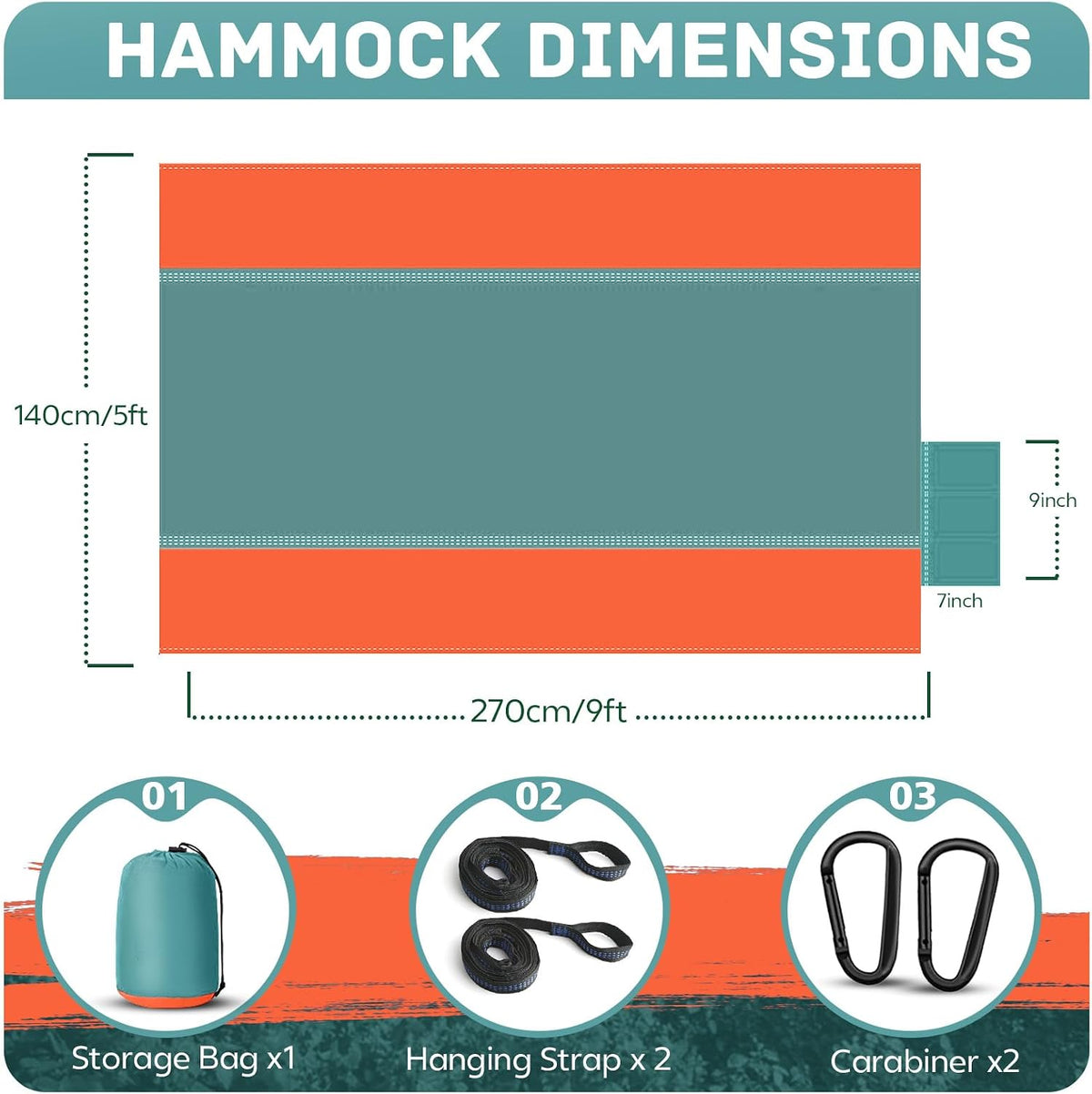 Camping Hammock Lightweight, Portable Hammocks Parachute Hammock with Two Tree Straps, Single or Double Travel Swing Nylon Camp Hammocks, Outdoor Essentials for Beach Backpacking Hiking, Orange