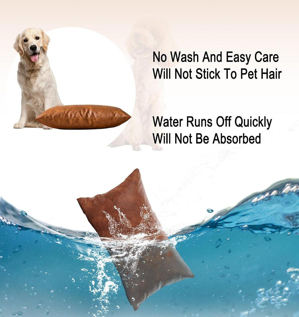 GEGELICA 12X20 Inch Brown Faux Leather Throw Pillow Covers Set of 2