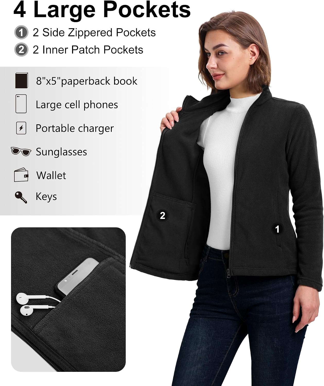 33,000ft Women's Polar Fleece Jacket Zip Up Lightweight Hiking Sweatshirt