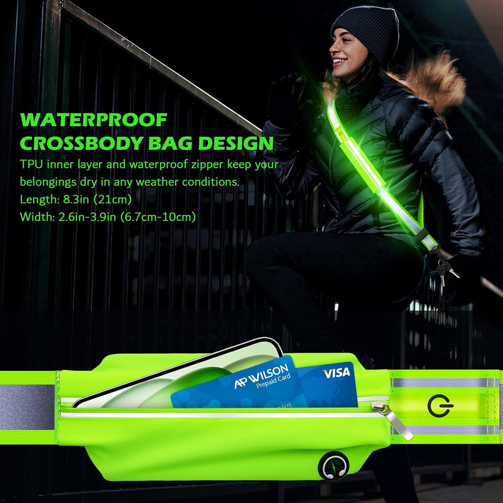 Ylzzrs Reflective Sash Gear for Walking at Night,LED Reflective Belt Safety Lights,Lights for Night Dog Walking,High Visibility Type-C Rechargeable with Phone Holder for Men Women