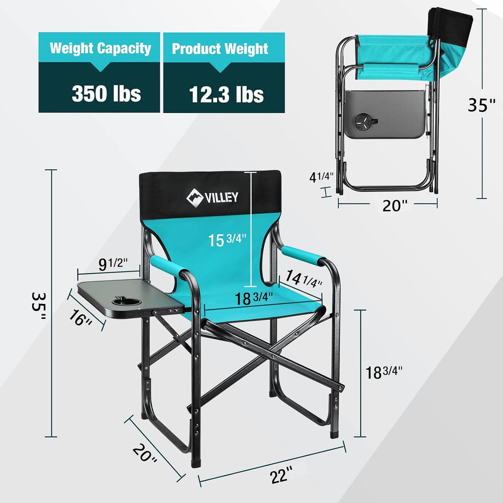 VILLEY Heavy Duty Directors Chair, Folding Camping Chair, 350 lbs Capacity