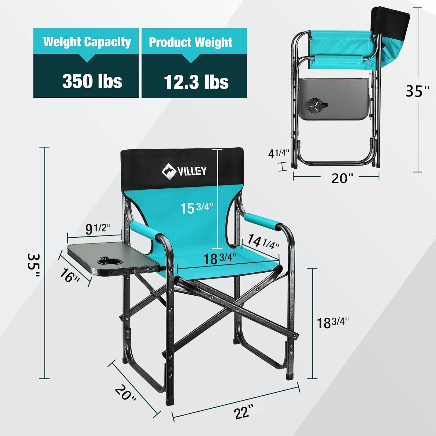 VILLEY Heavy Duty Directors Chair, Folding Camping Chair, 350 lbs Capacity