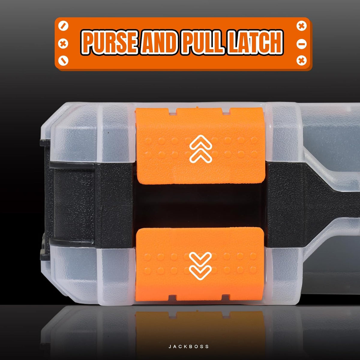 Jack Boss Tool Box with Transparent Lid, Double Side 34-Compartments Organizer Box with Removable Dividers for Hardware, Screws, Bolts, Nails, Beads, Jewelry and Fishing Accessories, Orange, 2 Pack