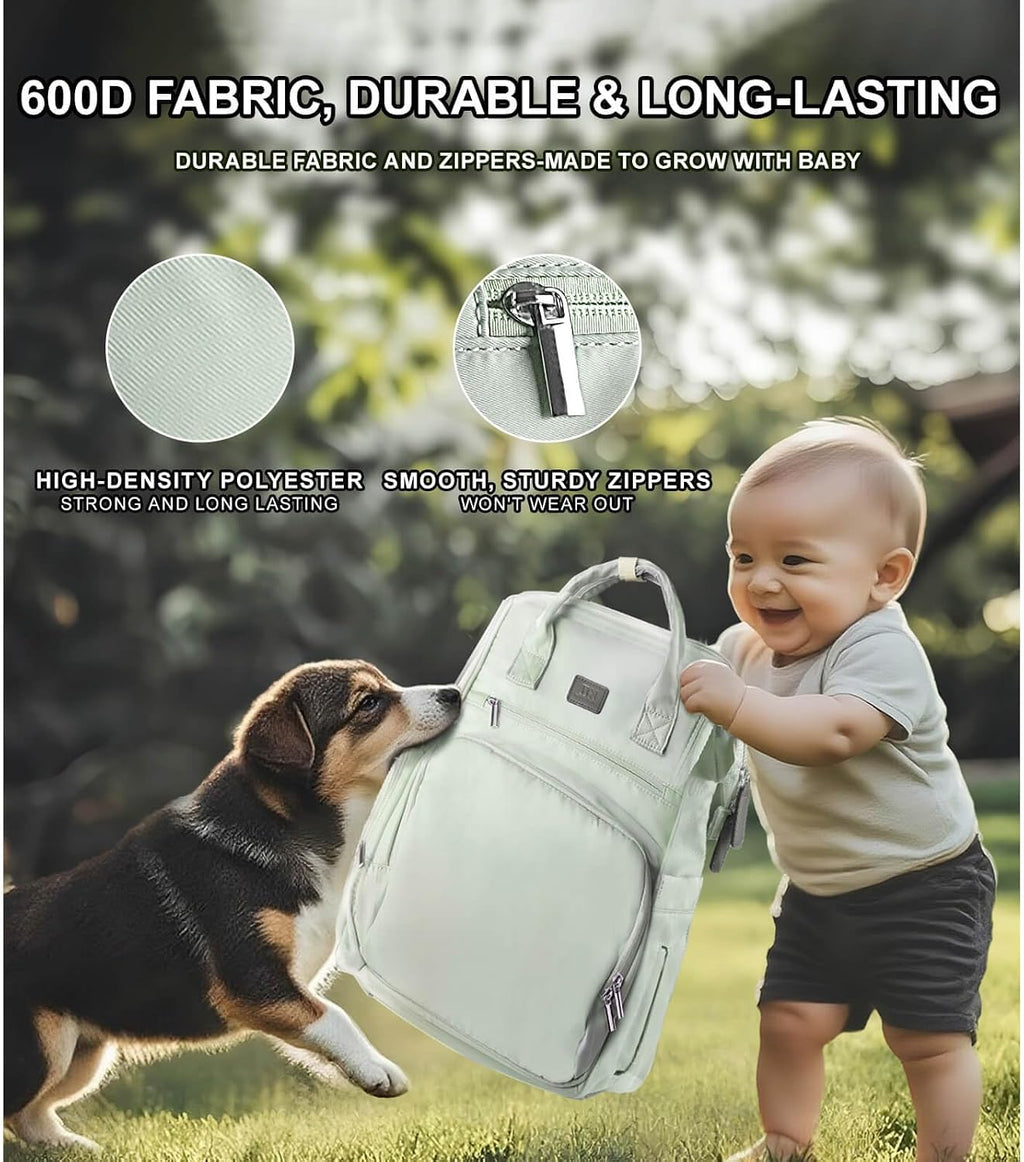 Diaper Bag Backpack with Wet/Dry Pocket, Changing Pad, 24L Green