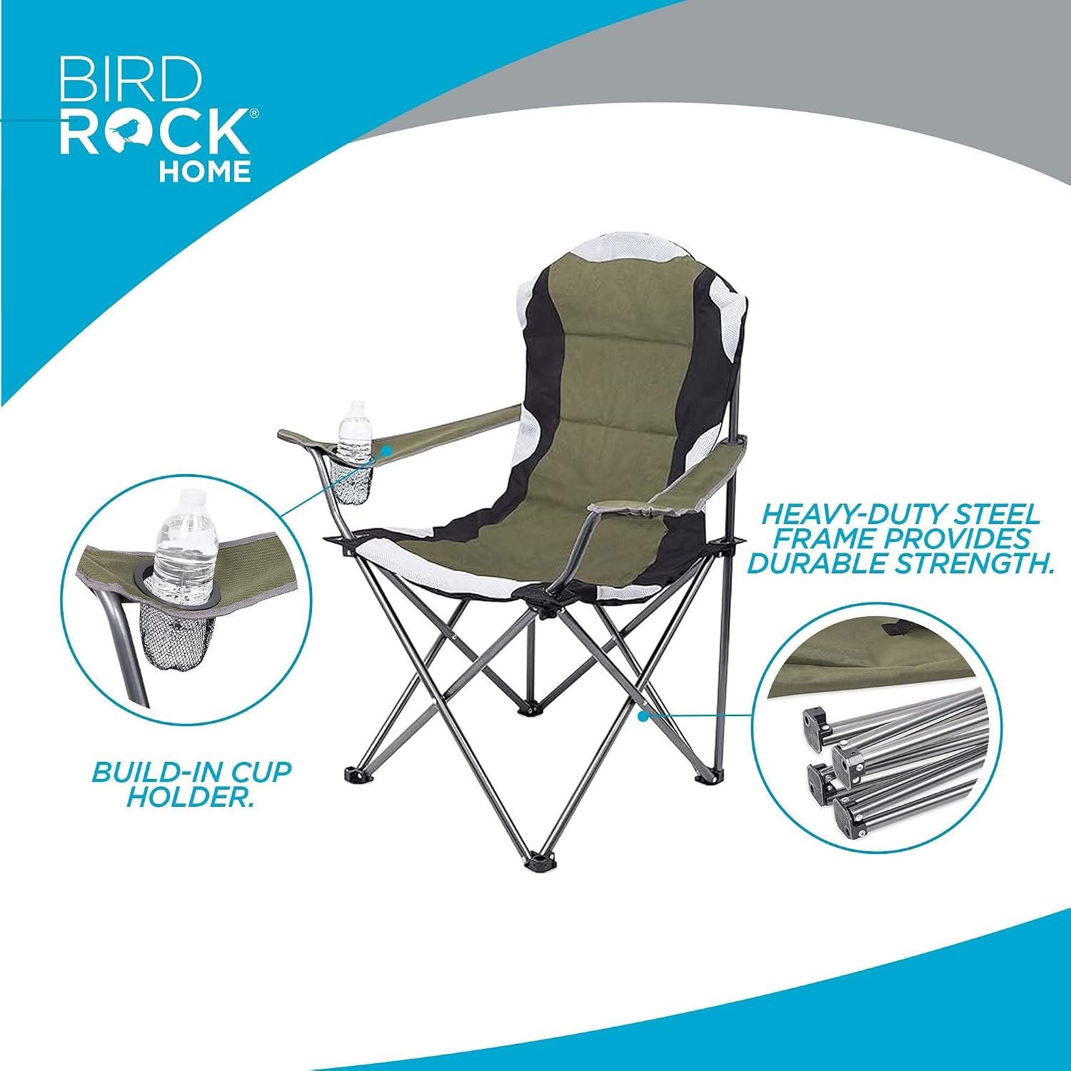 Internet's Best Padded Camping Folding Chair | Outdoor | Green | Sports | Cup Holder | Comfortable | Carry Bag | Beach | Quad