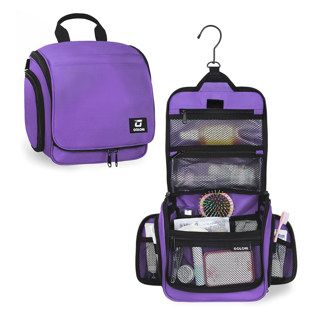 Goloni Hanging Toiletry Bag for Men Women, Water-Resistant Organizer,Purple